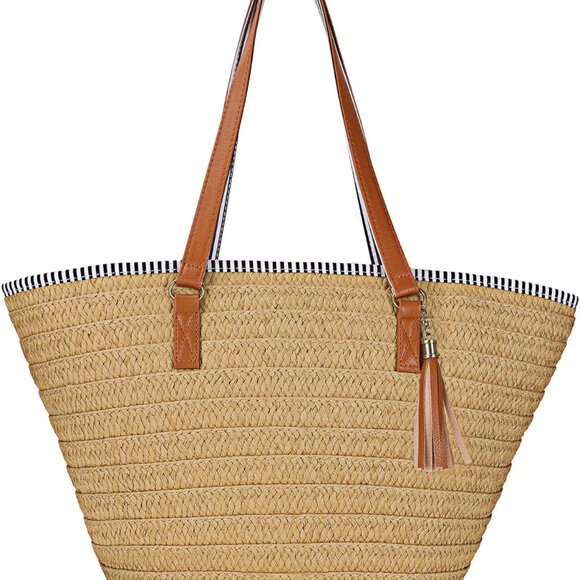 Womens Straw Shoulder Bag Beach Tote Handbag Purse Large Summer - Picture 1 of 7